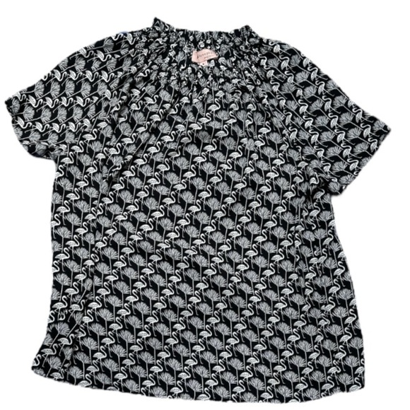 Philosophy, Flamingo  Palm Print, Smocked Neckline Black / White Short Sleeve - Picture 1 of 5